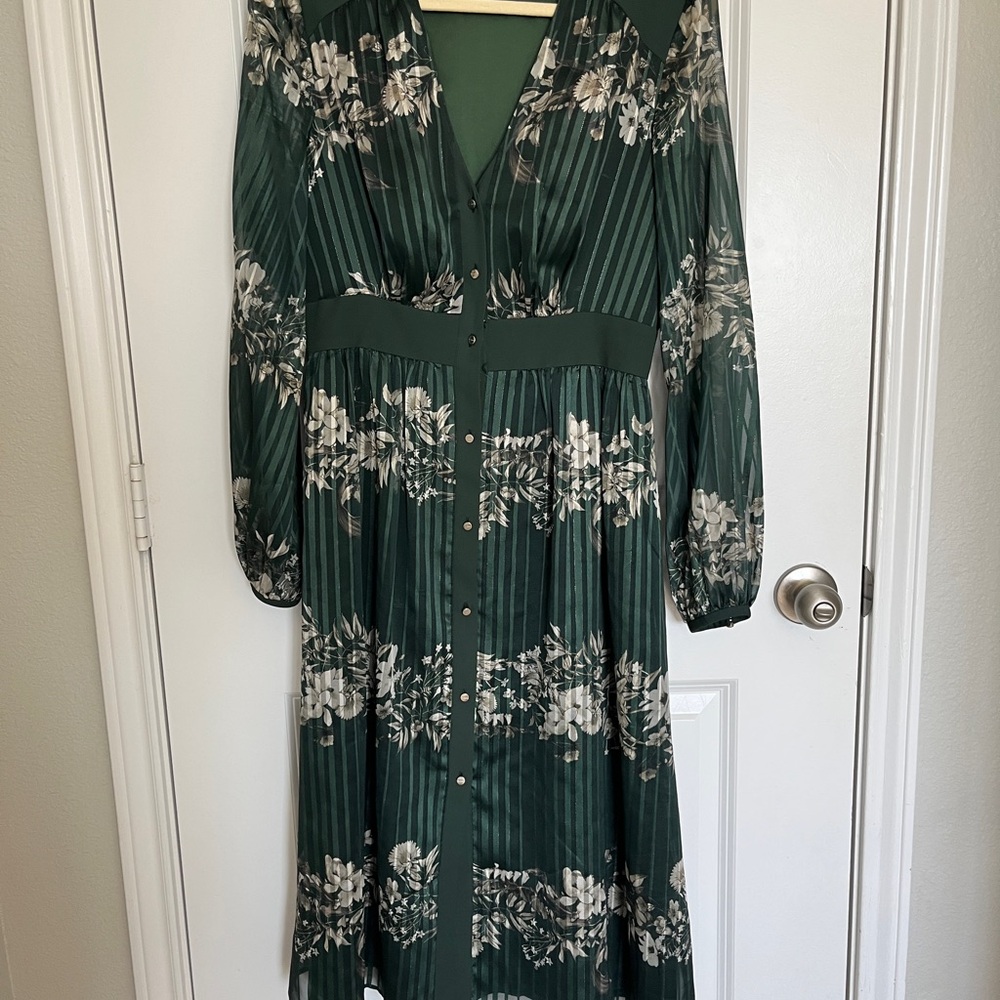 Ted Baker Forest Green Floral Button-Front Midi Dress